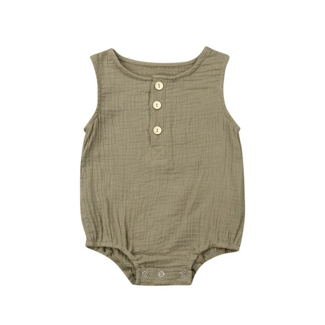 deanwangkt 0-24M Summer Solid Rompers Newborn Infant Baby Girl Boy Outfit Cotton Romper Jumpsuit Bebe Kids Ropa Sleevless Casual Clothes - Deanwangkt