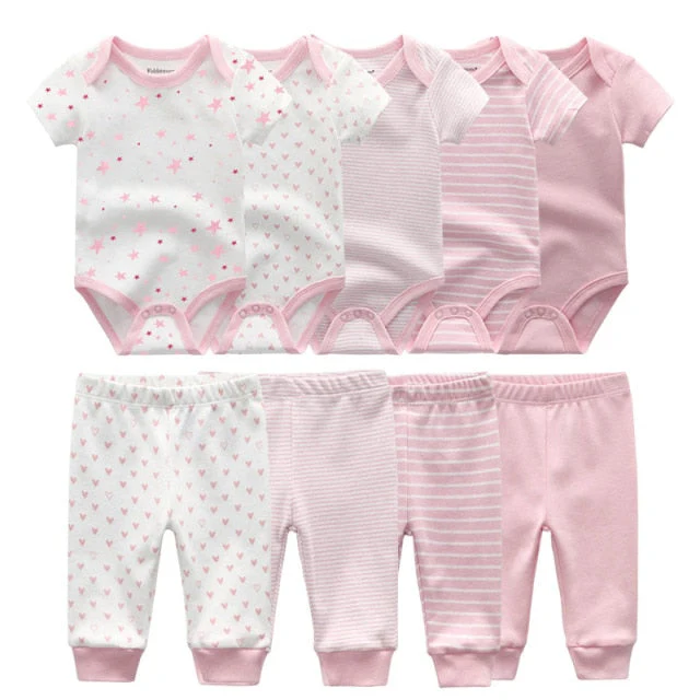 6/9PCS Baby Girl Clothes Newborn Unisex Solid Bodysuits+Pants Cotton Baby Boy Clothes Short Sleeve Girls Baby Clothing Cartoon - Deanwangkt