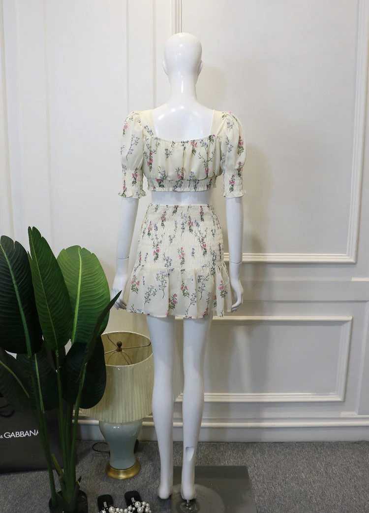 deanwangkt Women Set Boho Sew Summer Sexy Women 2 Two Piece Set Crop Top High Waist Mini Skirt Suits Lady Chic Floral Bodycon Party Clothes Fairy Dress - Deanwangkt