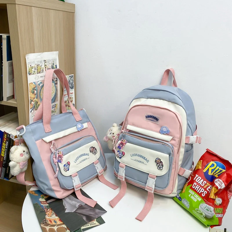 BACK TO SCHOOL  Fashion Women Backpack Cute Nylon Waterproof Set Bag Rucksack Teens Kawaii Bookbag for Girls Schoolbag Travel Mochila - Deanwangkt