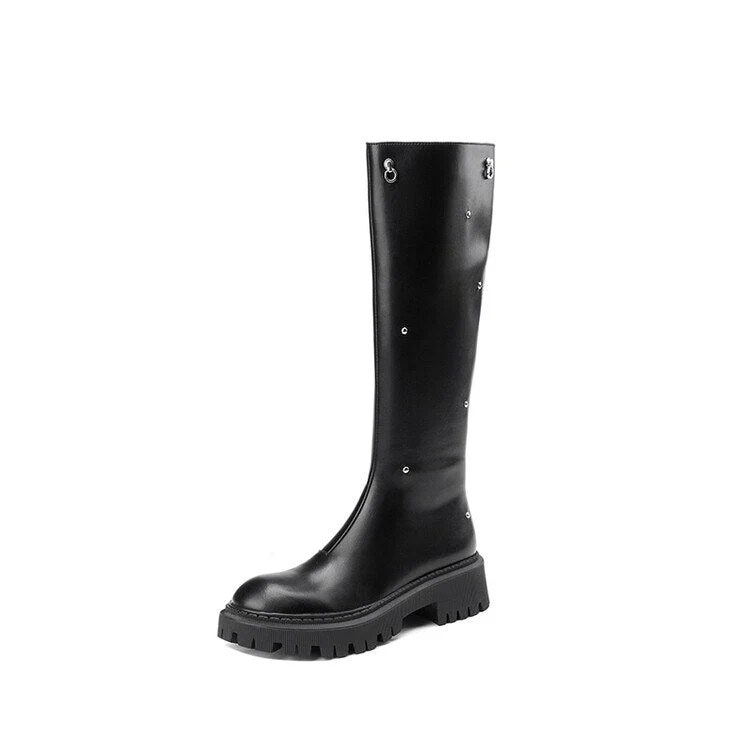 deanwangkt Autumn Boots    NEW Autumn Women Shoes Split Leather Shoes for Women Round Toe Chunky Heel Long Boots Thick Heel Knee-High Boots Riding Boots - Deanwangkt