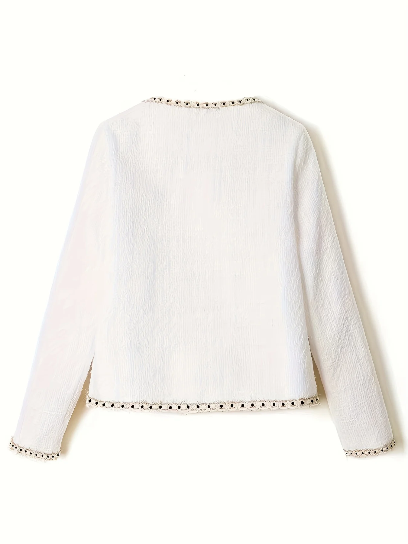 Contrast Trim Button Front Jacket, Casual Crew Neck Long Sleeve Outerwear, Women's Clothing - Deanwangkt