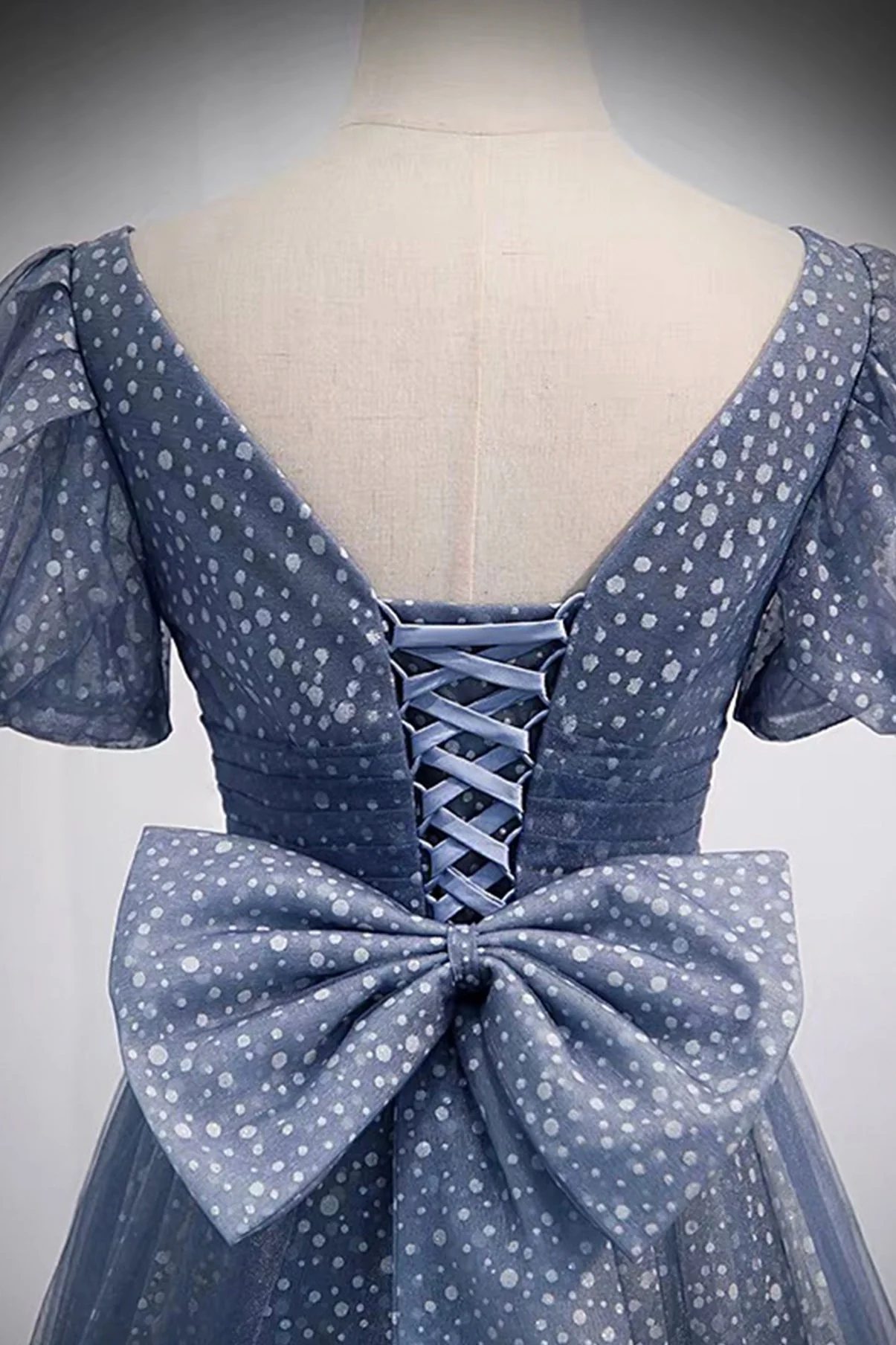 solvbao Blue V-Neck Tulle Long Prom Dresses, A-Line Evening Dresses - Deanwangkt