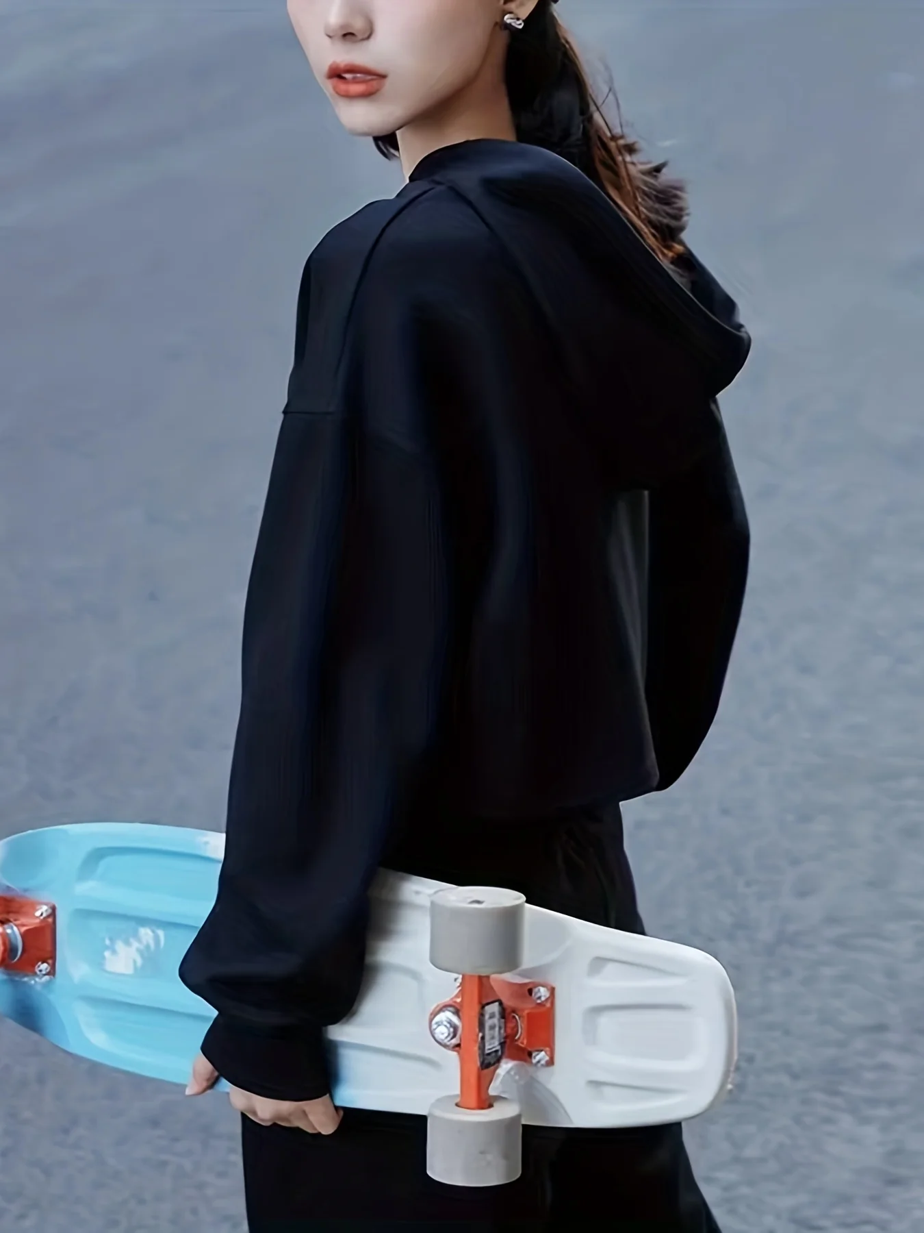 deanwangkt  Casual Two-piece Set, Drawstring Crop Hoodie & Solid Top Outfits, Women's Clothing - Deanwangkt