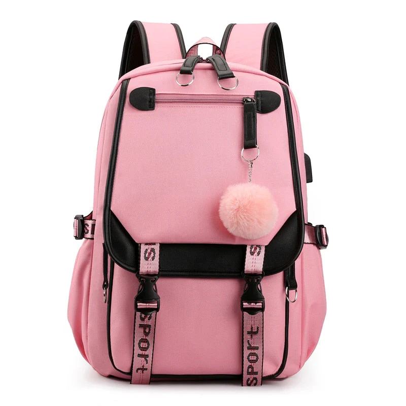 deanwangkt Women girls School Backpacks Anti Theft USB Charge Backpack Waterproof Bagpack School Bags Teenage Travel Bag - Deanwangkt