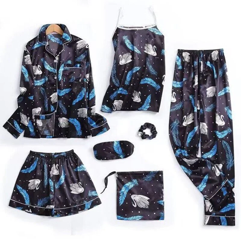deanwangkt Pajamas Set Women Summer Sexy Flower Pyjamas Sexy Female Long Sleeve Shirt Pants Handwork Stitch Lingerie Striped Mom Sleepwear - Deanwangkt