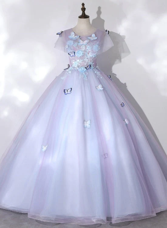 Solvbao Light Purple Tulle with Butterfly Ball Gown Sweet 16 Dresses, Cute Long Evening Dresses - Deanwangkt