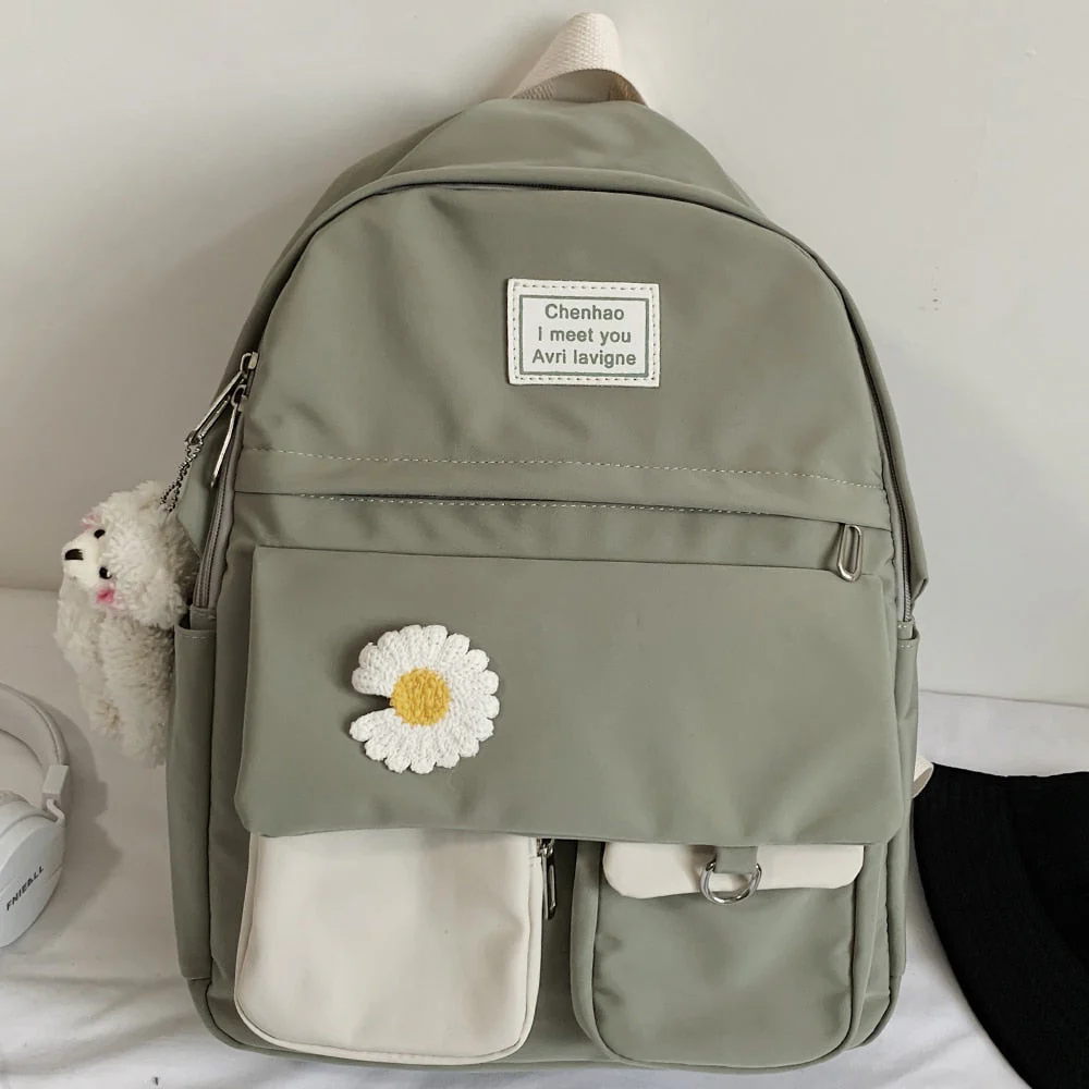 College Student Ladies Cute Backpack Women Flower Female Harajuku School Bags Book Kawaii Backpack Nylon Girl Trendy Bag Fashion - Deanwangkt