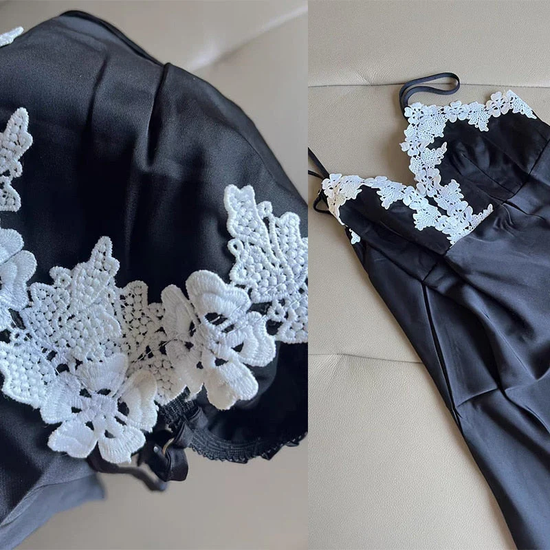 deanwangkt Brand New Chinese Women Robe Satin Nightgown Sexy Nightshirt Sleepwear Lace Bath Gown Summer Casual Home Night Dress Nighty - Deanwangkt