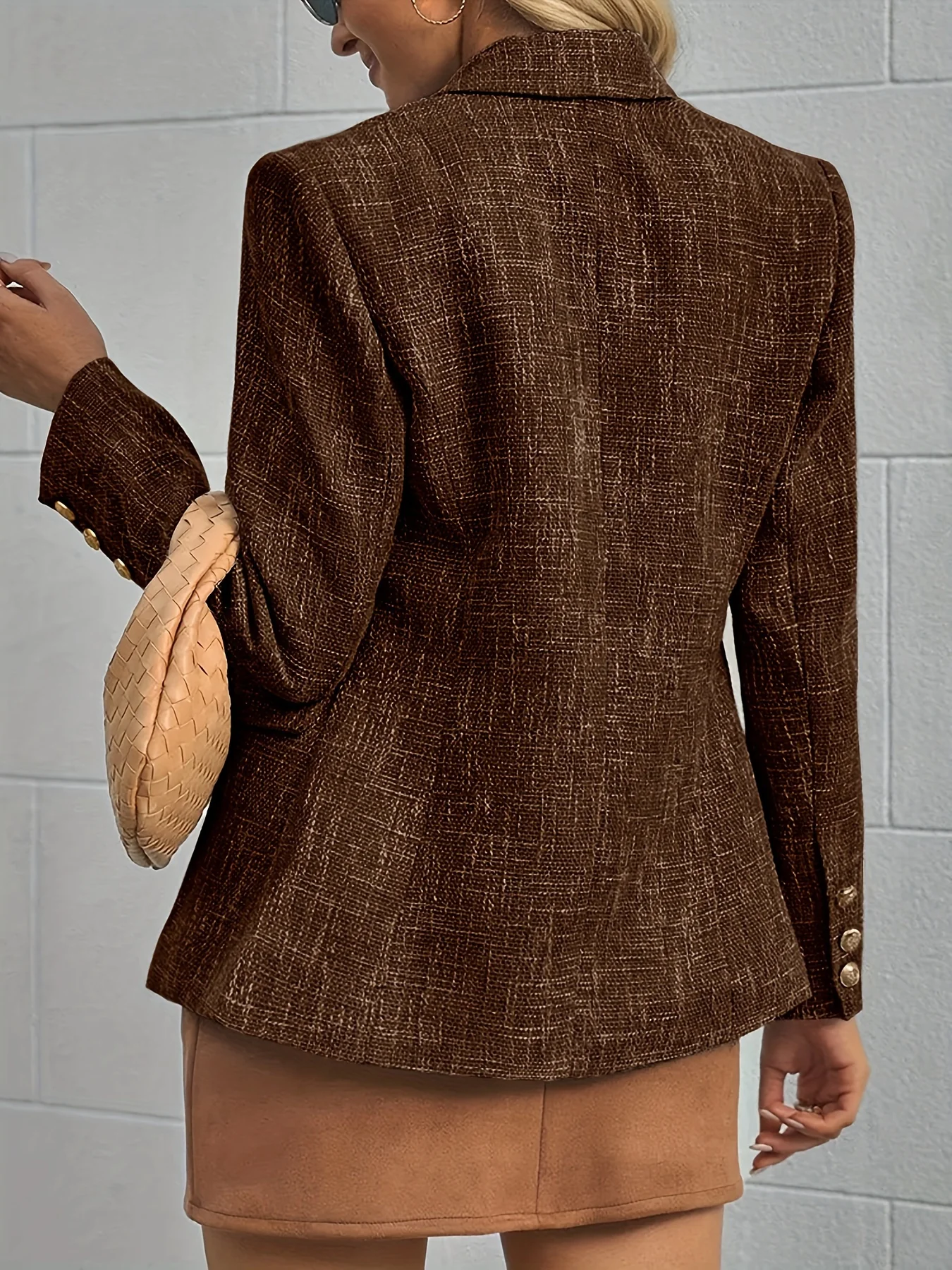 deanwangkt-1 Double Breasted Lapel Blazer, Casual Solid Long Sleeve Work Office Outerwear, Women's Clothing - Deanwangkt