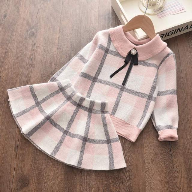 deanwangkt Bear Leader Kids Christmas Sweet Knitwear Suits Girls Baby Plaid Sweaters Coats Suspender Dress Outfits Princess Clothes Sets - Deanwangkt