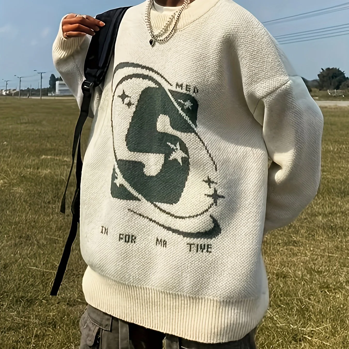 deanwangkt-1  Letter Pattern Crew Neck Pullover Sweater, Casual Long Sleeve Sweater For Fall & Winter, Women's Clothing - Deanwangkt