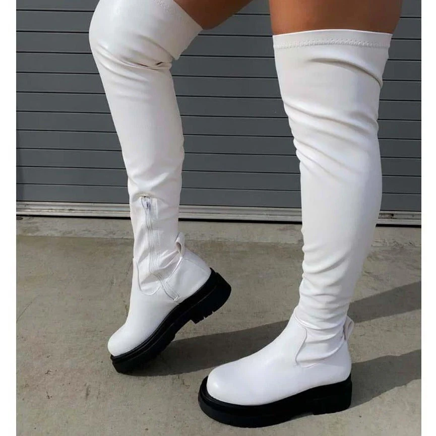 DEANWANGKT Brand New Female Platform Thigh High Boots Fashion Slim Chunky Heels Over The Knee Boots Women Party Shoes Woman - Deanwangkt