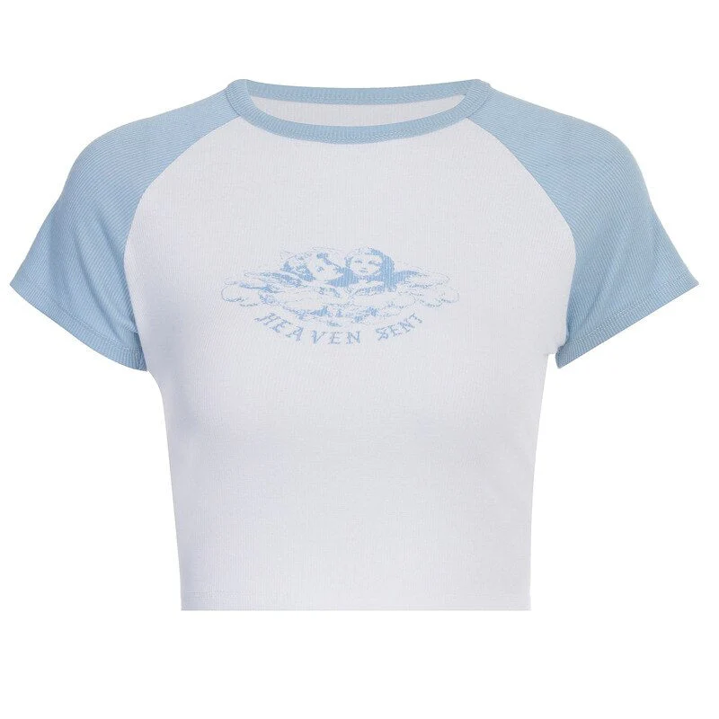 Graphic T Shirts Y2K Top Women Fairy Grunge Short Sleeve T-Shirts Slim Anime Crop Top Streetwear O Neck Tees 90s E-Girl Clothes - Deanwangkt