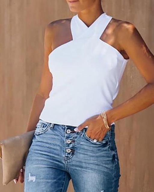 deanwangkt Summer Women Tank Top Casual Sleeveless Vest Tops Open Back Knotted Design Top Backless Bowknot Design Sexy Top Tank Tops - Deanwangkt