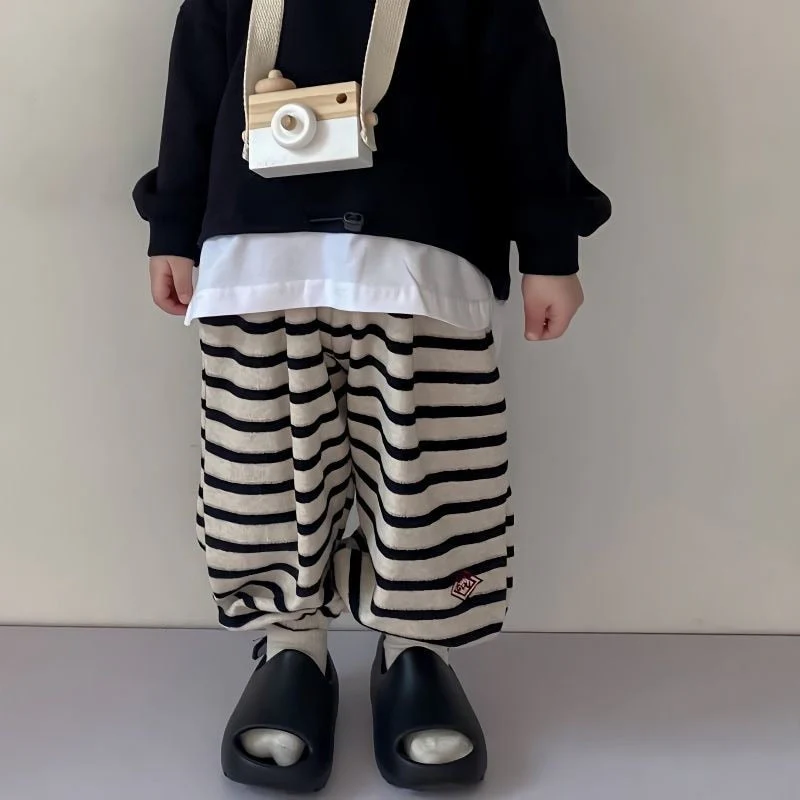 deanwangkt Children's Sets Spring Autumn Kids Sweater Striped Pants For Boys Girls' Sweater Korean Children's Loose Pullover Sweater - Deanwangkt
