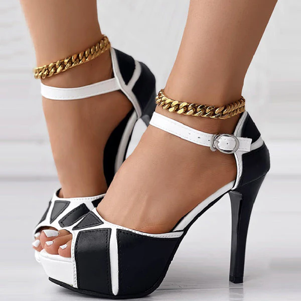 deanwangkt - White Casual Patchwork Contrast Fish Mouth Out Door Shoes (Heel Height 3.86in) - Deanwangkt
