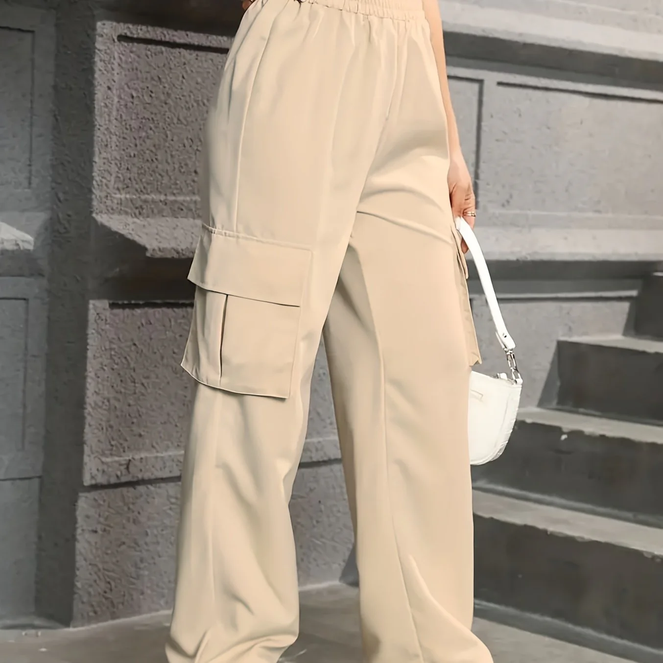 deanwangkt  Straight Leg Cargo Pants, Y2K High Waist Solid Pants For Spring & Fall, Women's Clothing - Deanwangkt