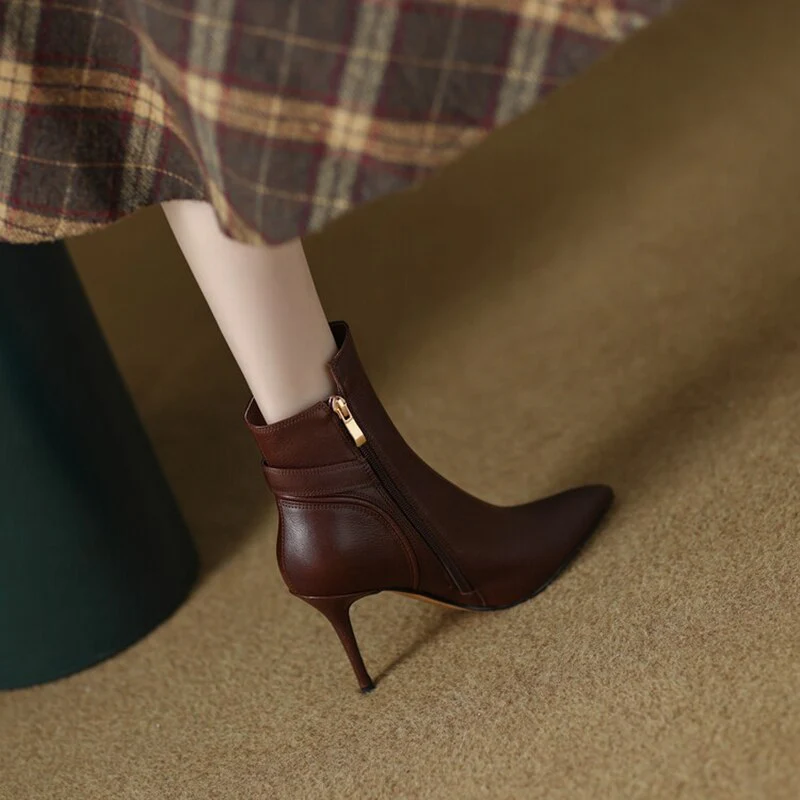 deanwangkt Autumn Shoes    NEW Autumn Women Shoes Genuine Leather Ankle Boots for Women Pointed Toe Super High Heel Shoes Elegant Thin Heel Boots for Women - Deanwangkt
