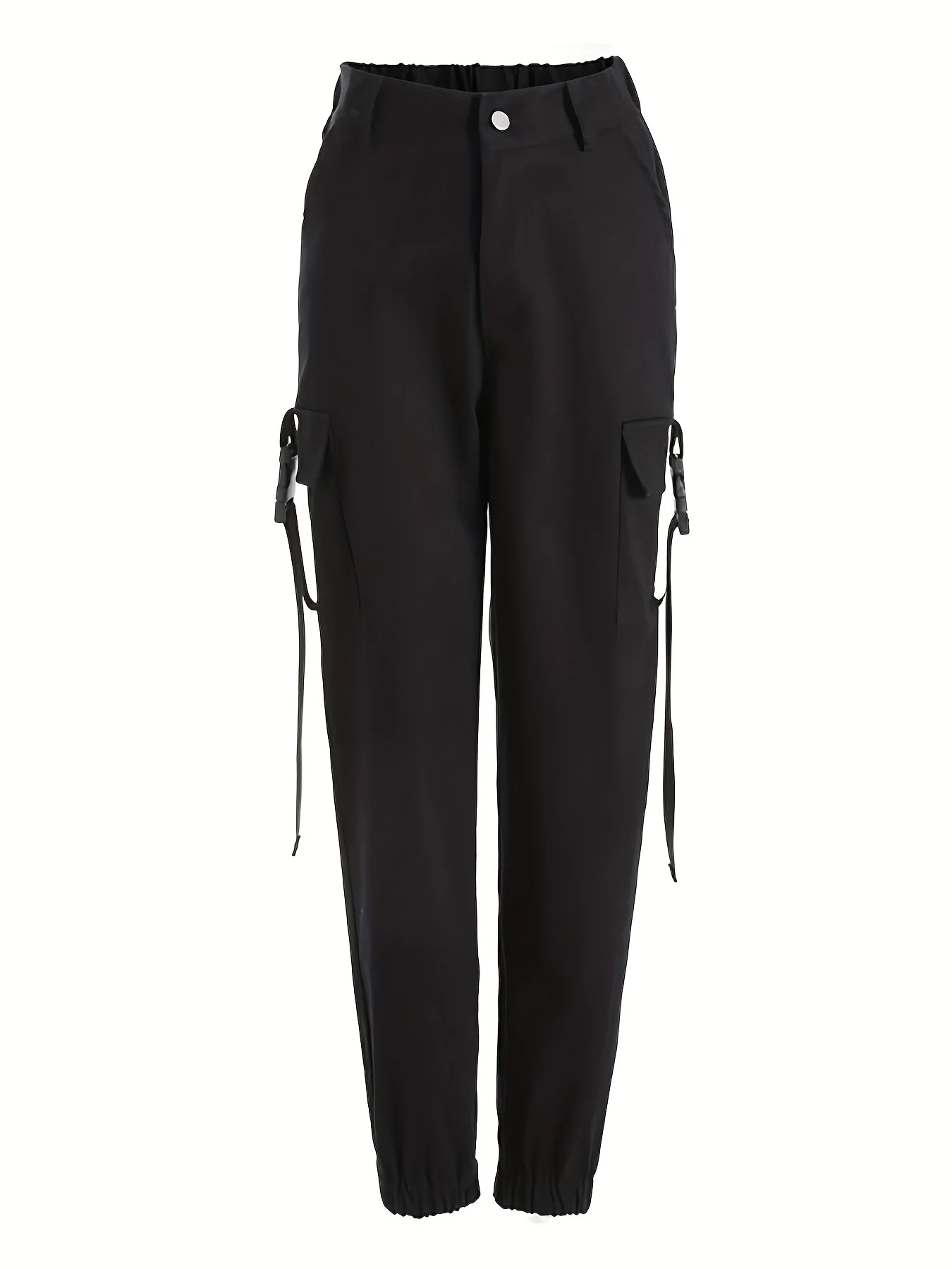 deanwangkt  Y2K Solid Cargo Pants, Street Wear High Waist Pants With Pockets, Women's Clothing - Deanwangkt
