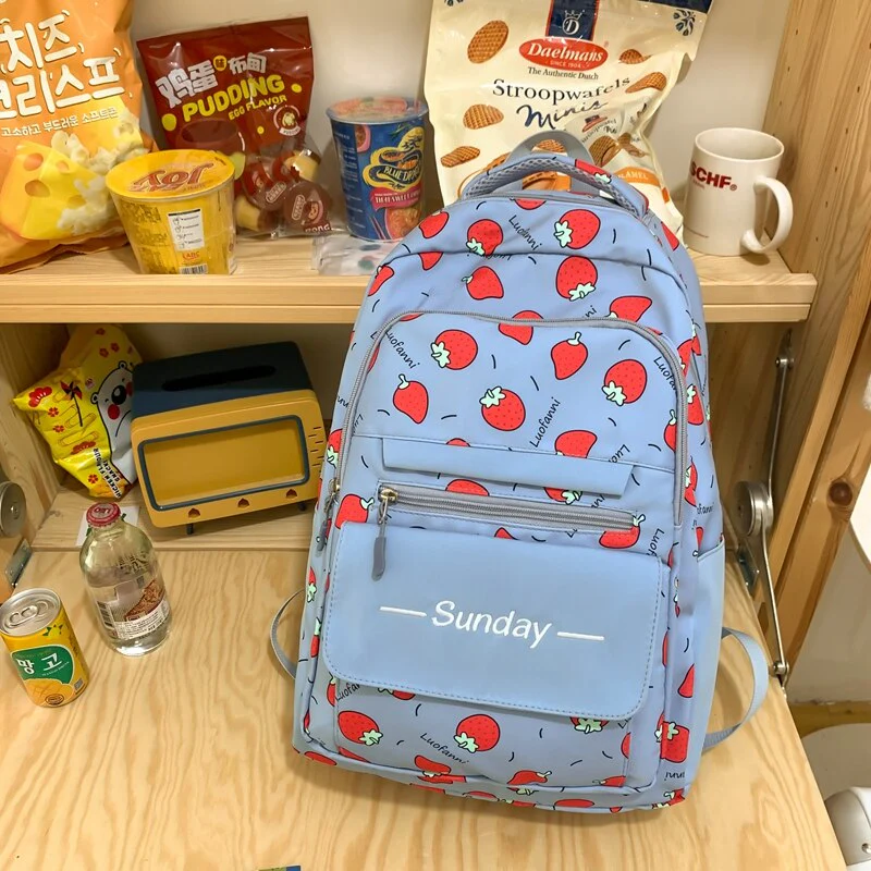 Back to school  Cute Teenager Bookbag Fashion Waterproof Women Mochila Laptop Rucksack for Girls Kawaii Fruit Print Schoolbag Backpack - Deanwangkt