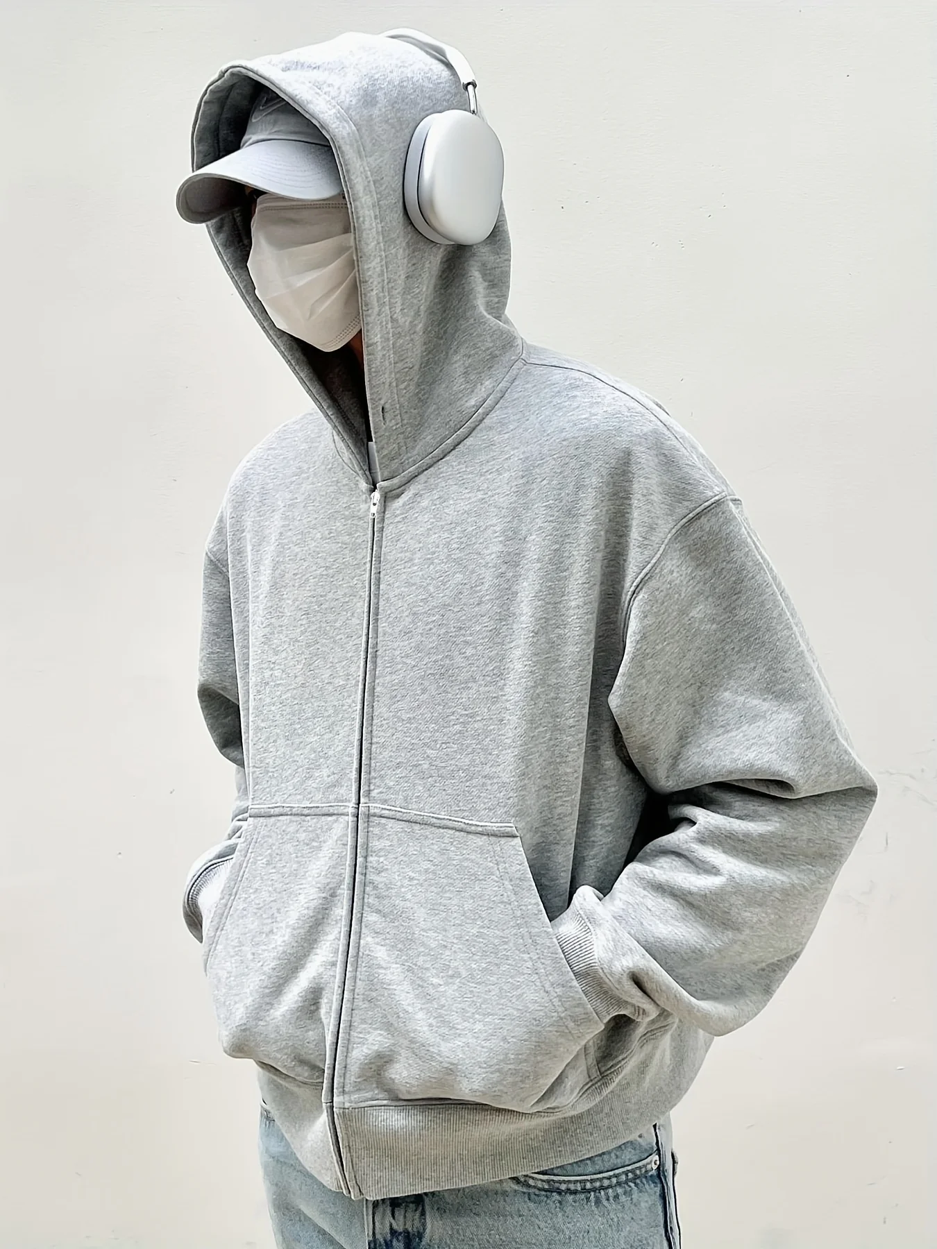 Men's Solid Color Zipper Hooded Jacket, Casual Comfy Loose Long Sleeve Hoodie, Men's Clothing - Deanwangkt