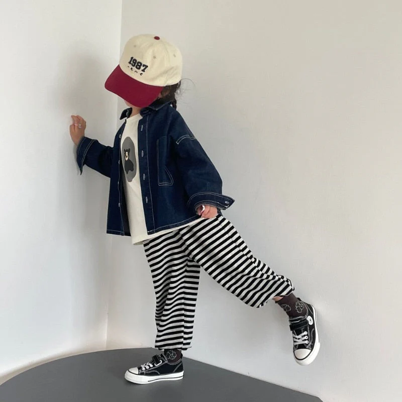 deanwangkt Kids unisex loose all-match denim Coat Children Turn-down collar casual Shirt Jacket - Deanwangkt