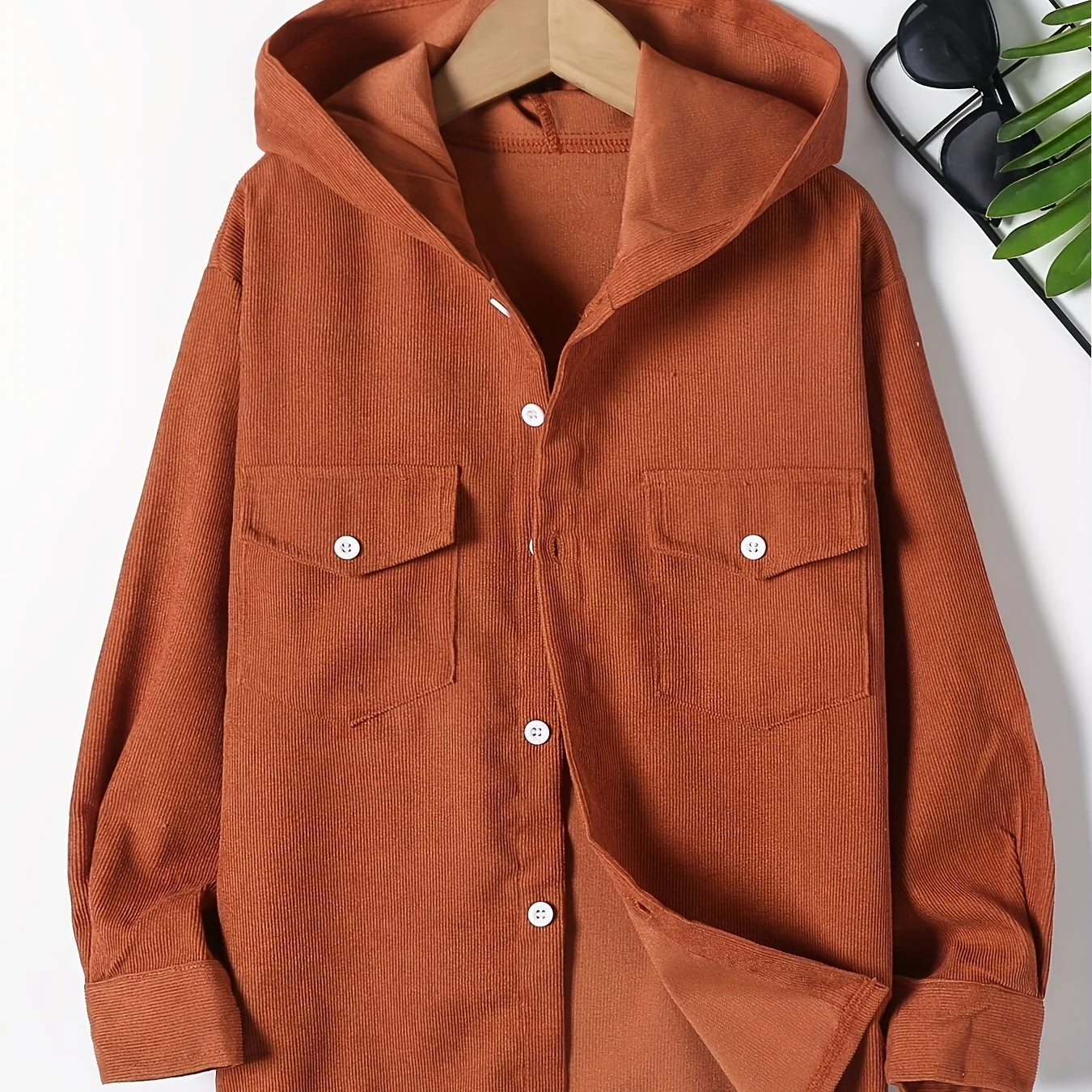 Kids Boys Solid Corduroy Hooded Shirts Long Sleeve Button Down Tops Spring Fall Outwear Shirts Jacket Clothes - Deanwangkt