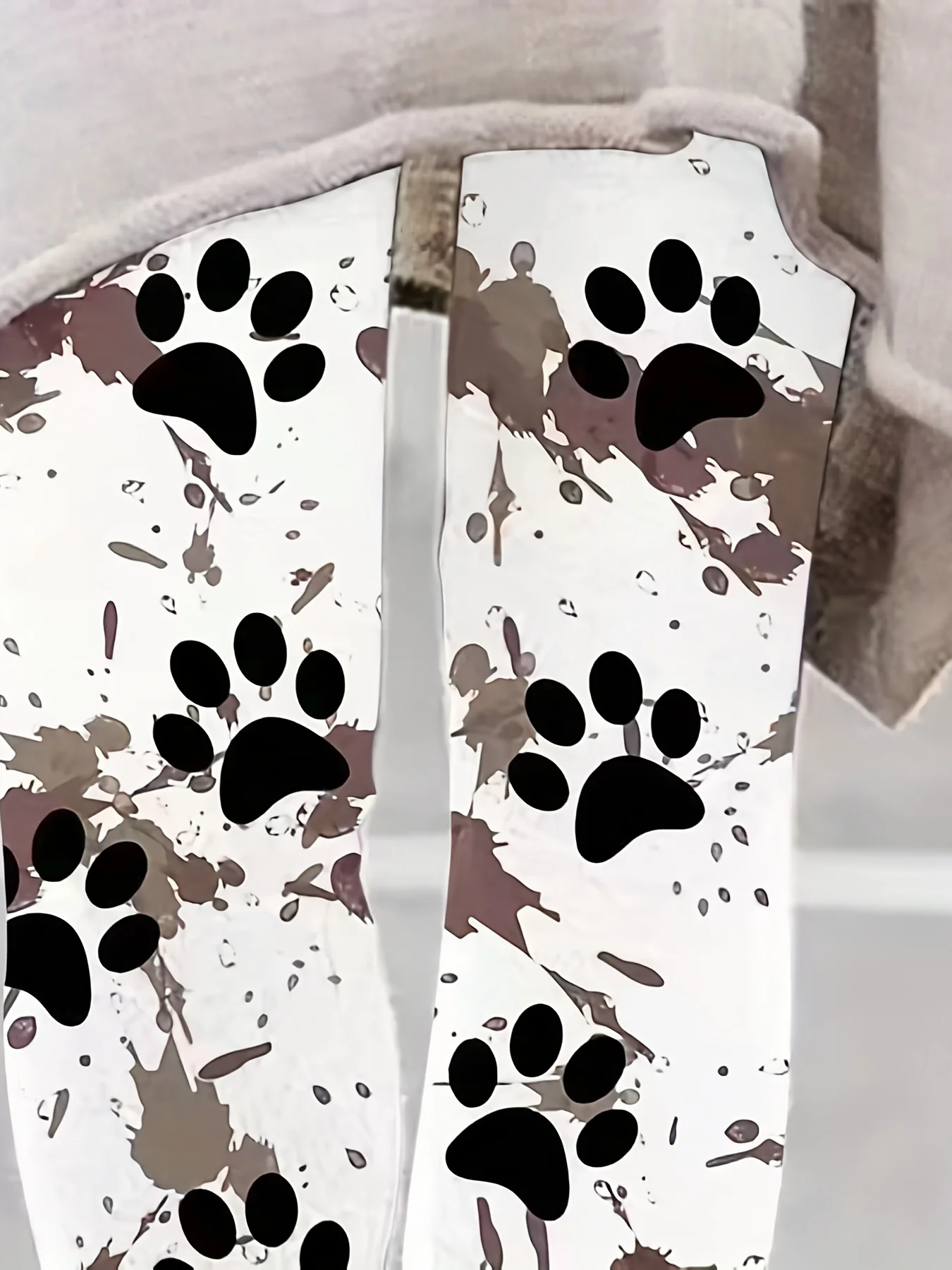 Plus Size Casual Pants, Women's Plus Paw & Splash Print Medium Stretch Leggings - Deanwangkt