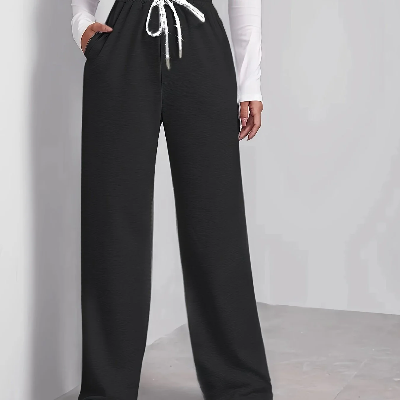 Drawstring Waist Slant Pocket Sweatpants, Casual High Waist Wide Leg Pants, Women's Clothing - Deanwangkt