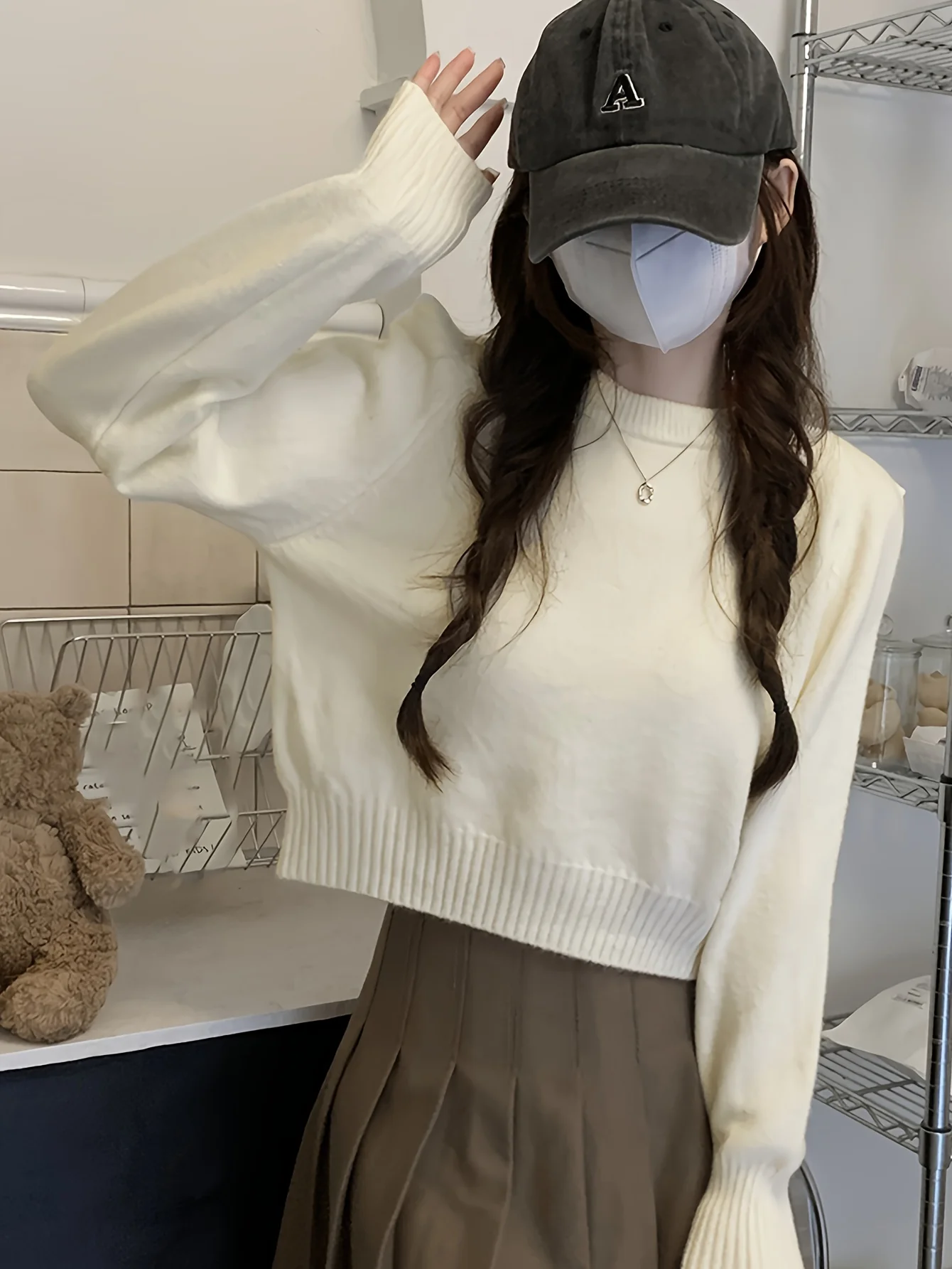 deanwangkt  Solid Crew Neck Pullover Sweater, Casual Long Sleeve Crop Versatile Sweater, Women's Clothing - Deanwangkt