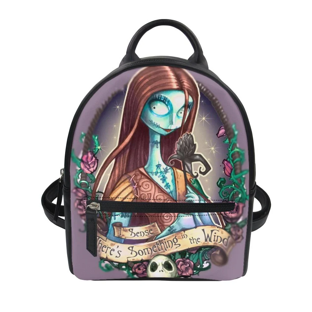 deanwangkt  Nightmare Before Christmas Print Women's Backpack Trend PU Leather Women's Waterproof  Daily Backbags - Deanwangkt