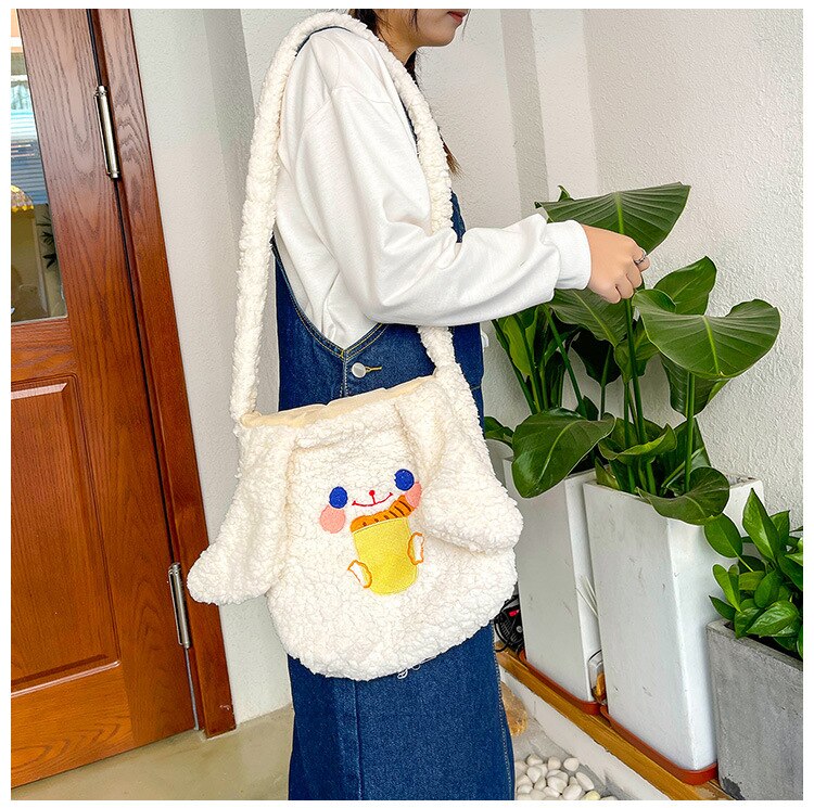 deanwangkt  Winter Soft Plush Bag Women Imitation Lamb Wool Crossbody Bags Bunny Ears Shoulder Bag Kawaii Cross Body Bags Women Bolsa Bags - Deanwangkt