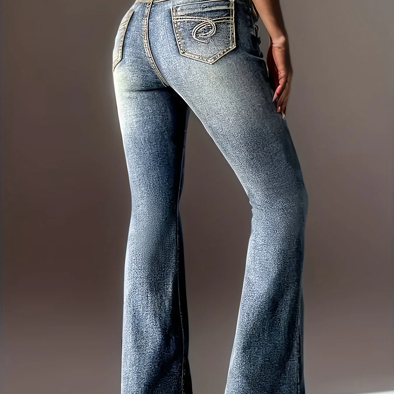 deanwangkt  Fashion Embroidery Bootcut Jeans, Mid-stretch Vintage Washed Denim Pants, Women's Denim Jeans & Clothing - Deanwangkt