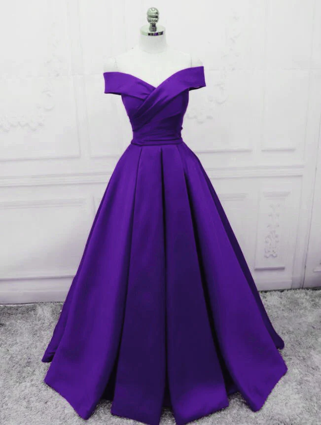 Solvbao Purple Satin Simple Sweetheart Long Evening Dress, Purple Formal Wedding Party Dresses - Deanwangkt