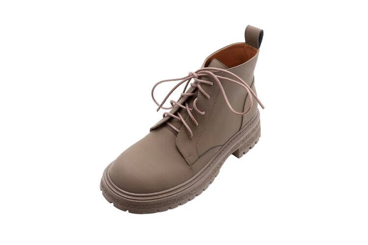 deanwangkt Autumn Boots    NEW Autumn Shoes Women Round Toe Chunky Shoes Split Leather Ankle Boots Lace-up Short Boots for Women Solid Black Winter Boots - Deanwangkt