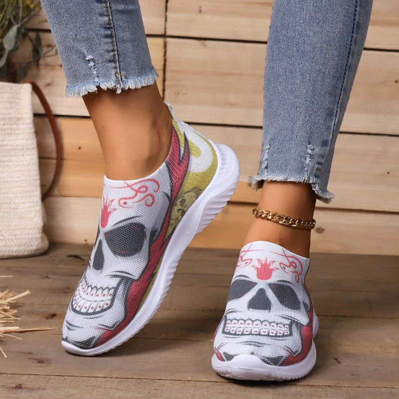 deanwangkt - Halloween White Casual Patchwork Printing Round Comfortable Shoes - Deanwangkt