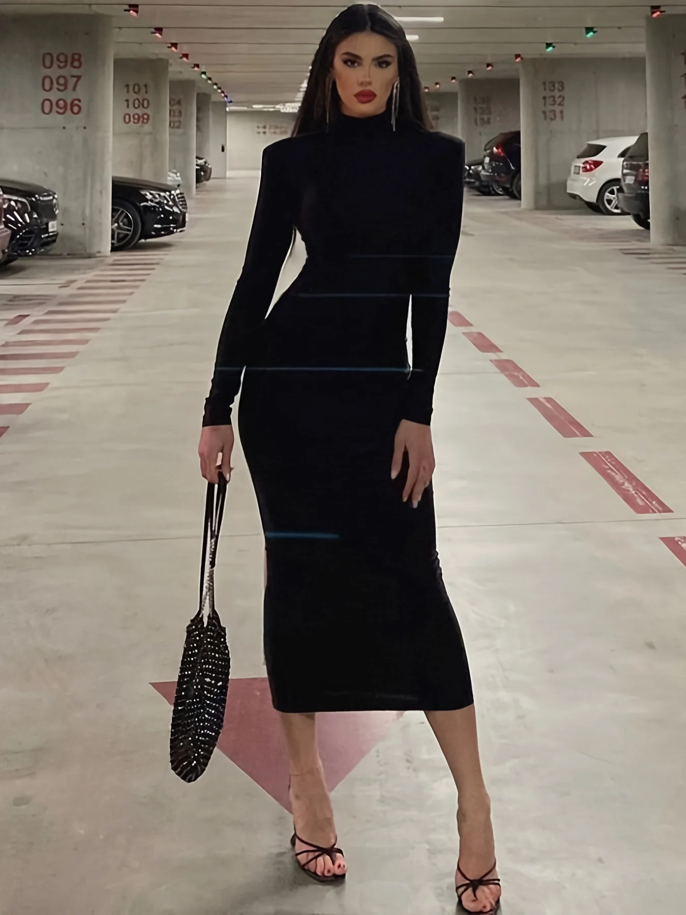 Long Sleeve Midi Dress, High Neck Slim Casual Every Day Dress, Women's Clothing - Deanwangkt