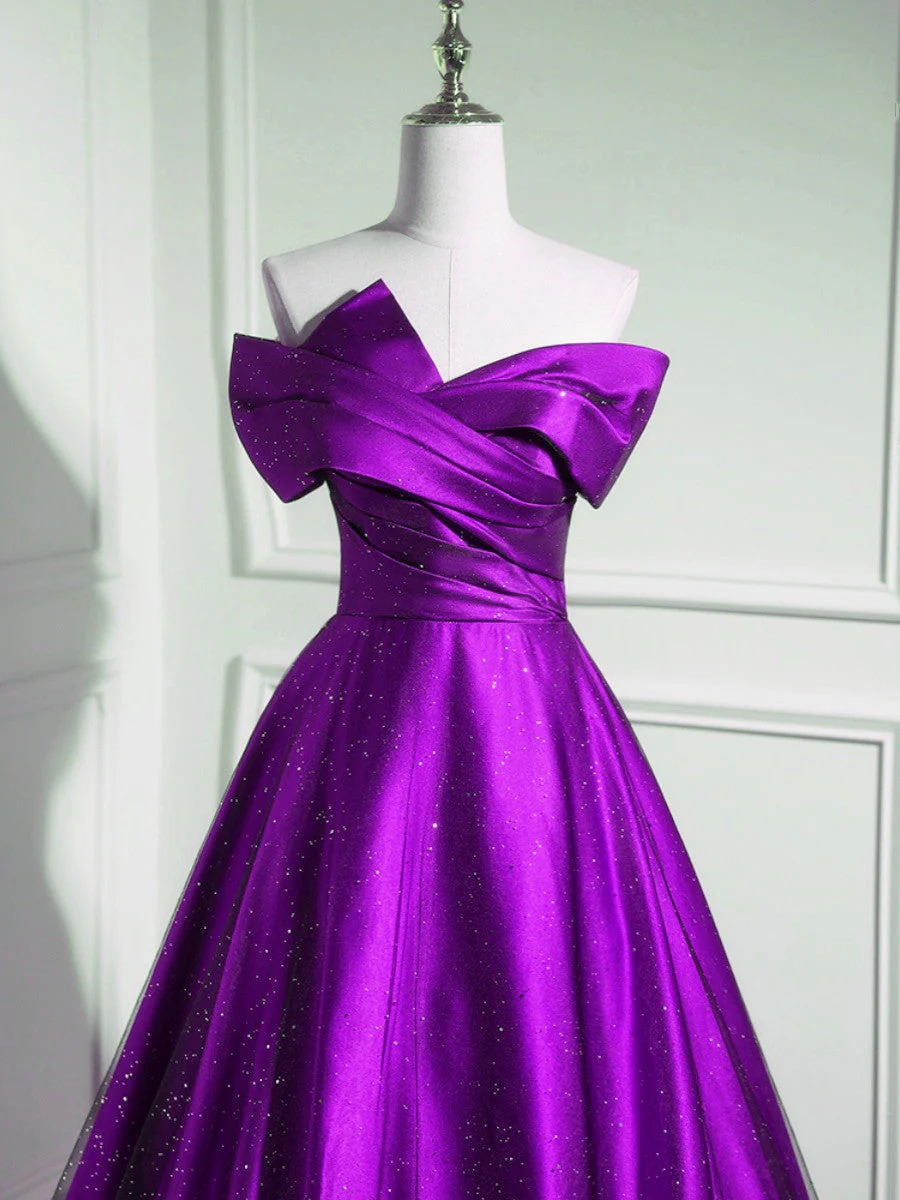 Solvbao A-line Off Shouolder Black and Purple Satin Party Dress, Long Prom Dress - Deanwangkt