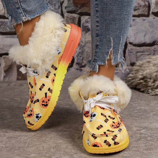 deanwangkt - Black Casual Patchwork Frenulum Printing Round Keep Warm Comfortable Out Door Shoes - Deanwangkt