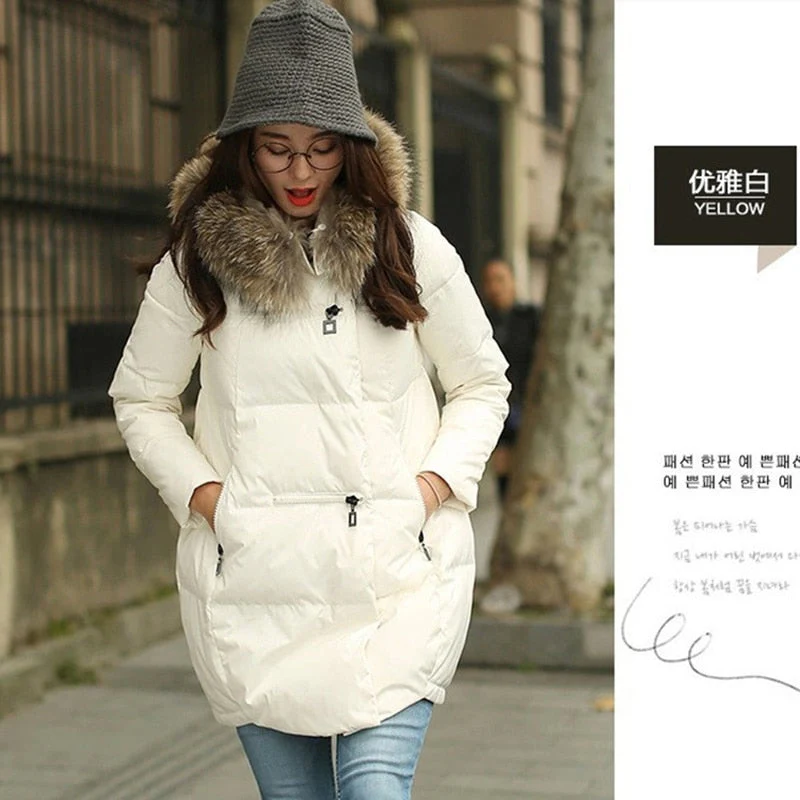 deanwangkt Women Parkas Long Thick Warm Jacket Hooded Fur Zipper Yellow Elegant Ladies Coats Solid Female clothing Parka Femme - Deanwangkt