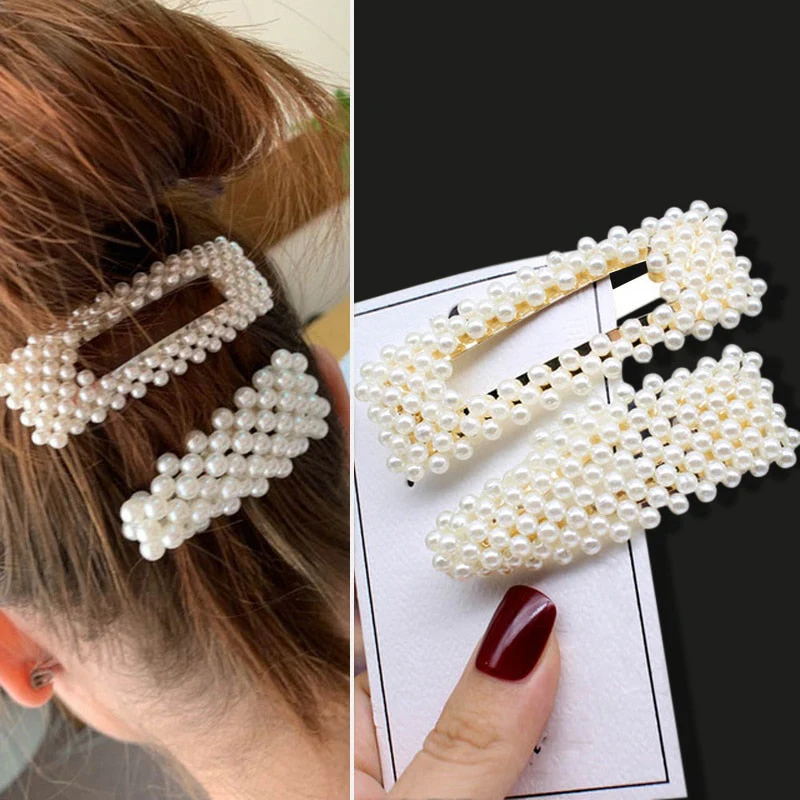 deanwangkt 1Set Handmade Pearls Hair Clips Pin for Women Fashion Geometric Flower Barrettes Headwear Girls Sweet Hairpins Hair Accessorie - Deanwangkt