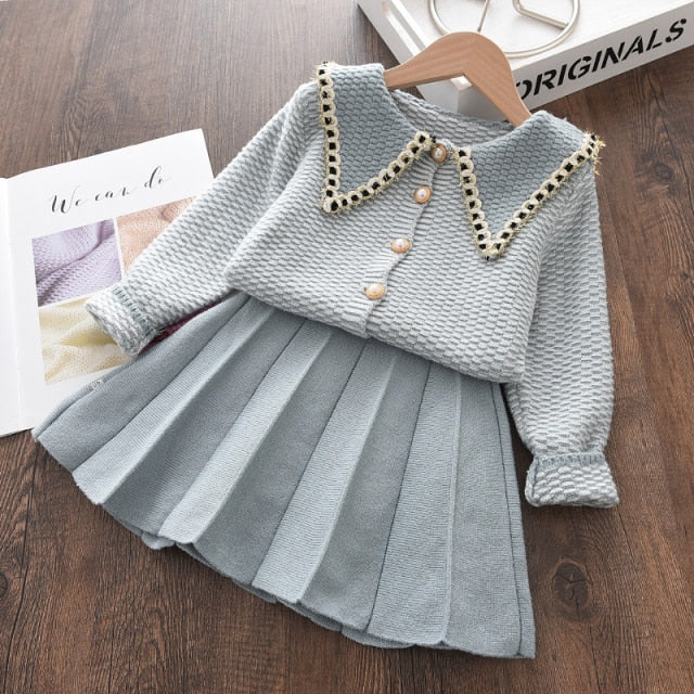 deanwangkt Bear Leader Kids Christmas Sweet Knitwear Suits Girls Baby Plaid Sweaters Coats Suspender Dress Outfits Princess Clothes Sets - Deanwangkt