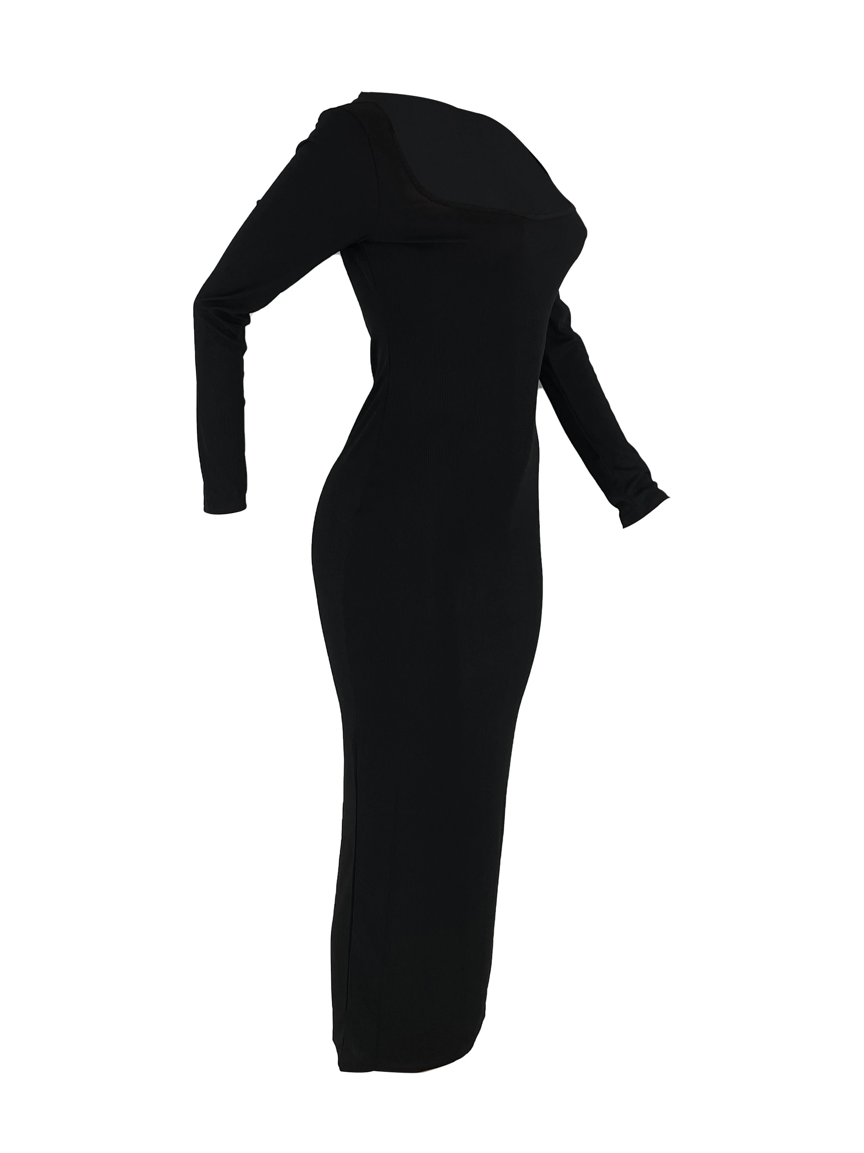 deanwangkt-1  Solid Bodycon Long Sleeve Dress, Casual Square Neck Maxi Length Dress For Spring & Fall, Women's Clothing - Deanwangkt