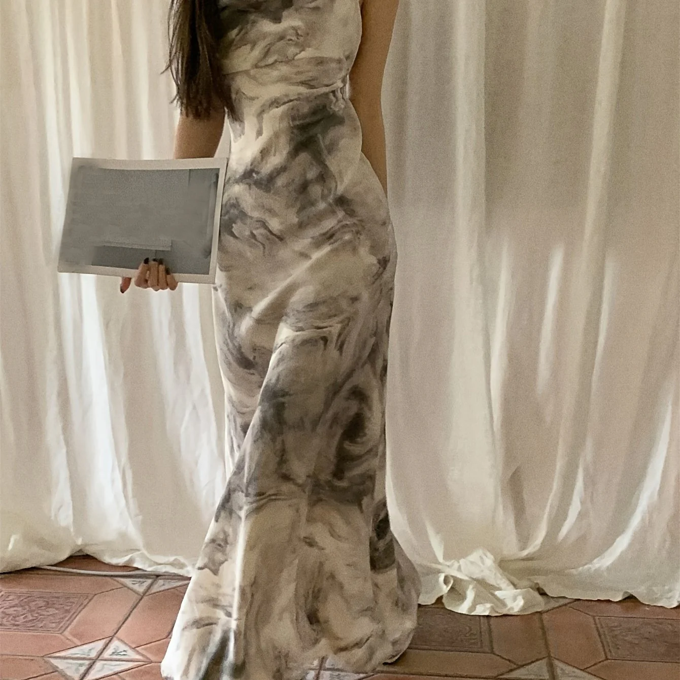 deanwangkt  Tie Dye Cowl Neck Cami Dress, Vintage Sleeveless Slim Dress For Spring & Summer, Women's Clothing - Deanwangkt