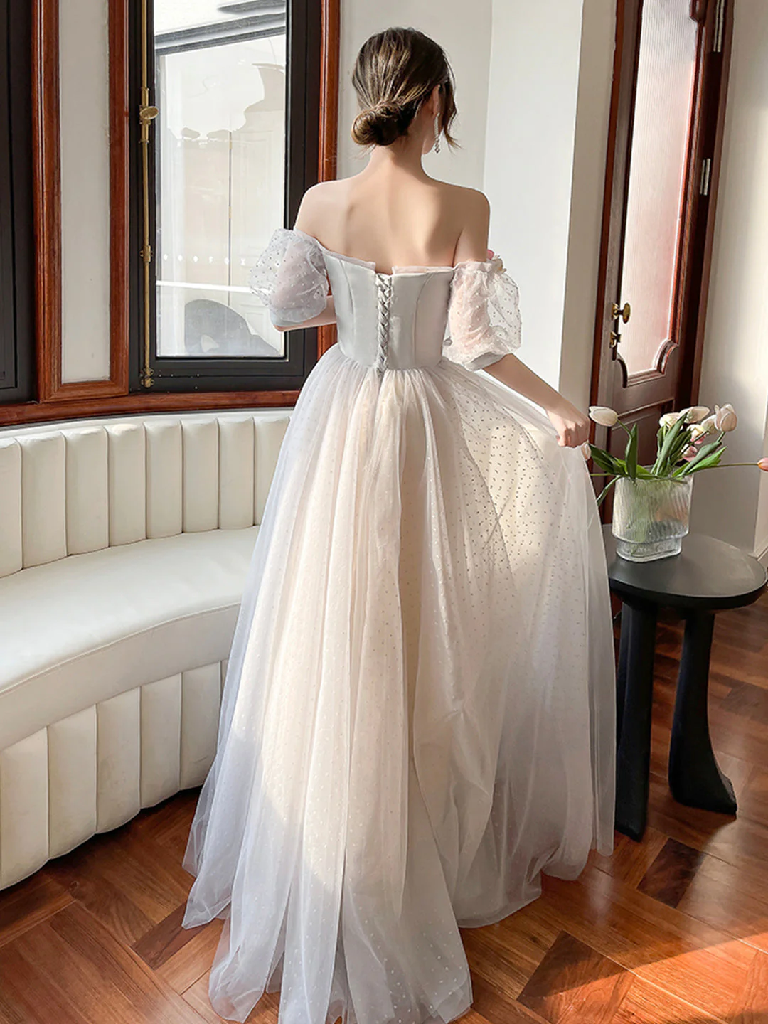 solvbao Gray Strapless Tulle Long Prom Dress, Lovely A-Line Evening Dress - Deanwangkt