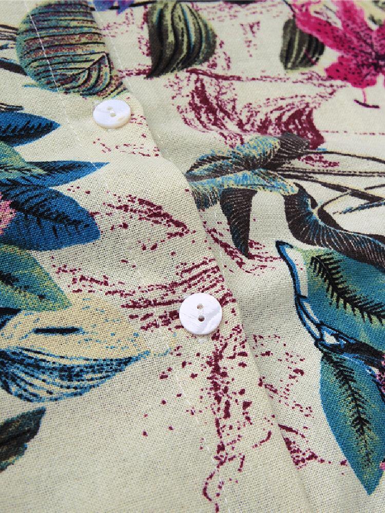 deanwangkt Women Cotton Flower Print Loose Casual Maxi Shirts Dress with Front Pockets - Deanwangkt