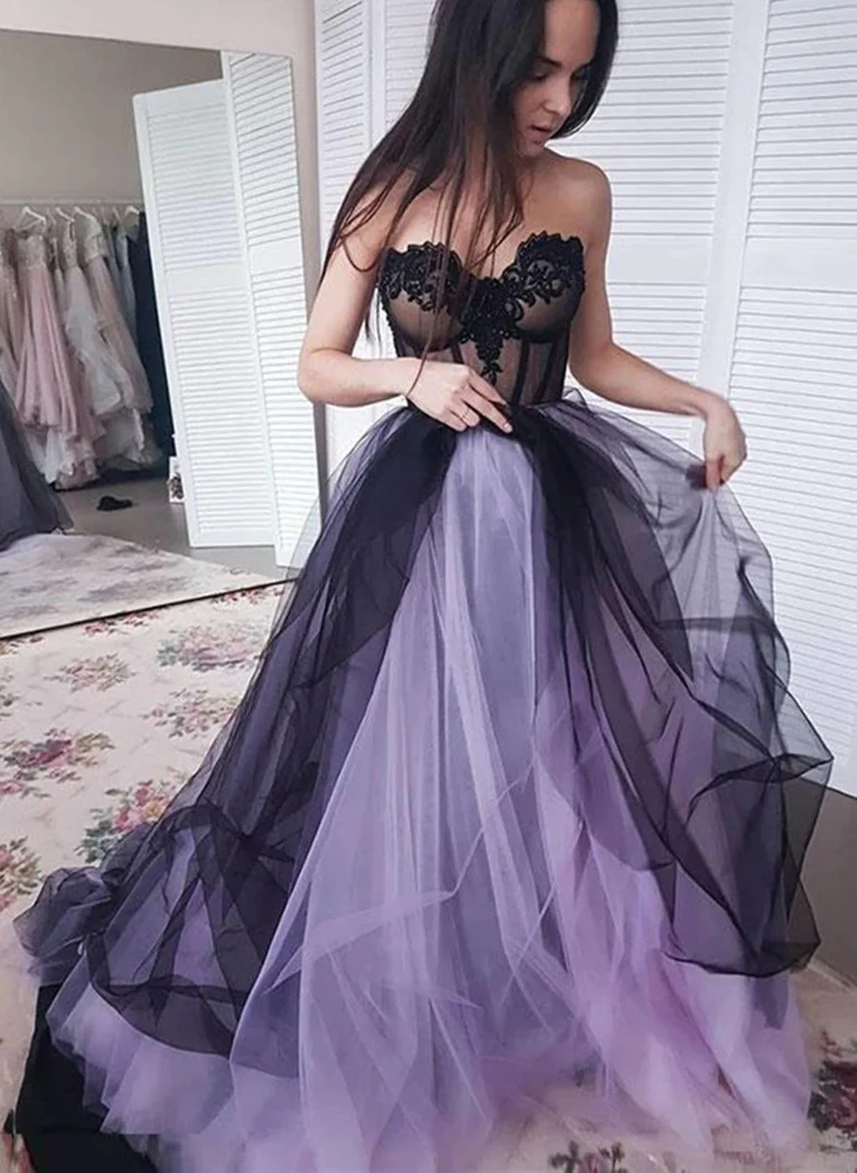 Solvbao Light Purple Sweetheart Tulle Long Party Dress, Light Purple Prom Dress - Deanwangkt
