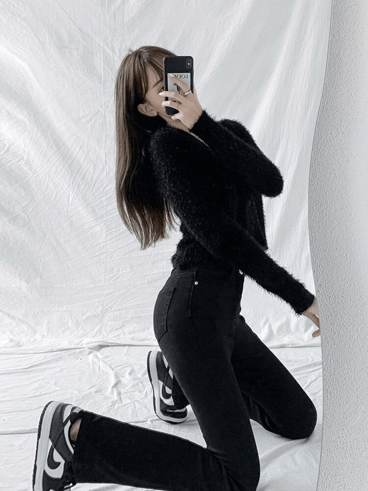 deanwangkt split jeans women's spring and autumn new high-waisted slim fit slim wide-legged micro-flare mopping pants trendy ins - Deanwangkt