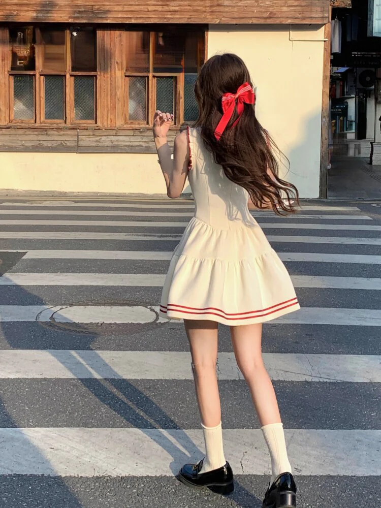 Joskka Summer College Style Sweet Dress Women Bow Kawaii Sweet Party Mini Dress Female Ruffles Patchwork Korean Fashion Dress  New - Deanwangkt